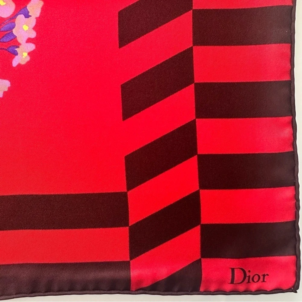 Christian Dior 100% Silk Red Floral Scarf